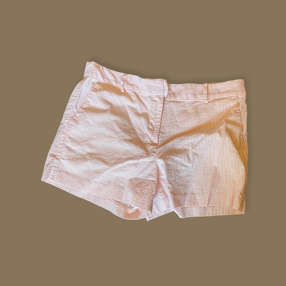 Loft seersucker shorts in white and peach, size 14